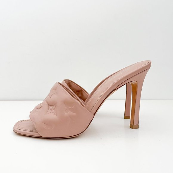 Louis Vuitton Shoes - Louis Vuitton Revival Mule Monogram Heel Padded Heels Sandals Natural Nude Beige